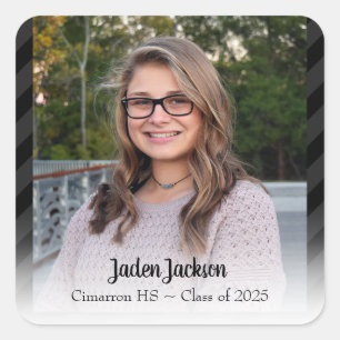 Class of 2022 One Photo Gray and Black Square Sticker