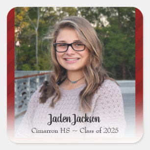Class of 2022 One Photo Wine and Red Square Sticker