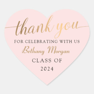 Class of 2022 Pink Gold Graduation Party Thank You Heart Sticker