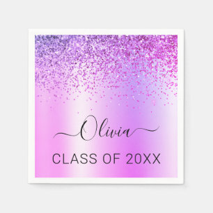 Class of 2022 Purple Black Glitter Graduate Napkin