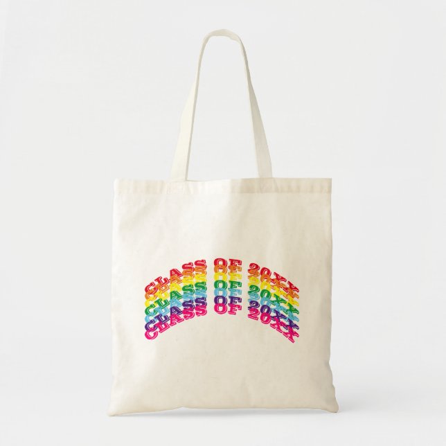 Class of 2022 rainbow colours custom curved text tote bag (Front)