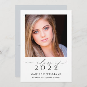 Class of 2022 Simple Blue 2 Photo Graduation Invitation