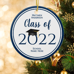 Class of 2022 Simple Elegant Navy Blue Graduation Ceramic Ornament