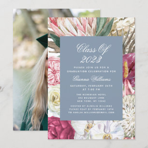 Class of 2022 Watercolor Floral Photo Graduation Invitation