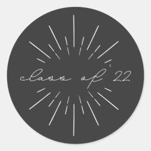 Class of 2022 White Script Line Art Graduation Classic Round Sticker