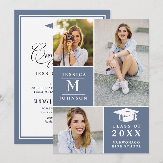 Class of 2023 3 Photos VIRTUAL Graduation Party Invitation (Front/Back)