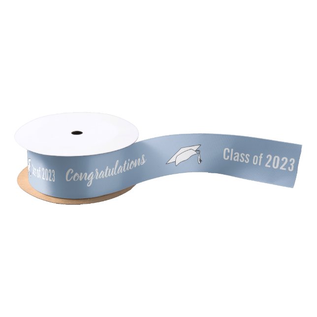 Class of  2023 Baby Blue and White Congratulations Satin Ribbon (Spool)
