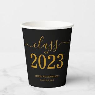 Class of 2023 Black Gold Graduation  Paper Cups