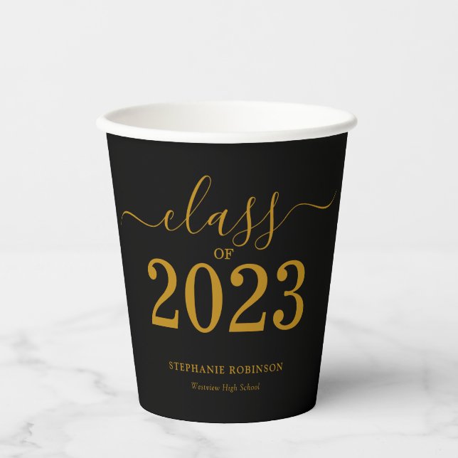 Class of 2023 Black Gold Graduation  Paper Cups (Front)