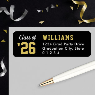 Class of 2023 Black Gold Graduation Return Address Label