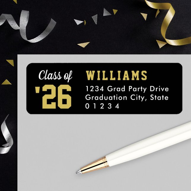 Class of 2023 Black Gold Graduation Return Address Label (Creator Uploaded)