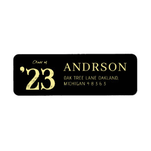 Class of 2023 Black Gold Graduation Return Address Return Address Label