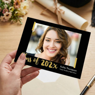 Class of 2023 Black Gold Photo Graduation Party Invitation