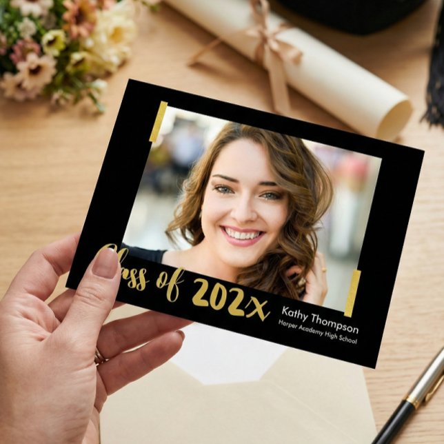 Class of 2023 Black Gold Photo Graduation Party Invitation (Creator Uploaded)