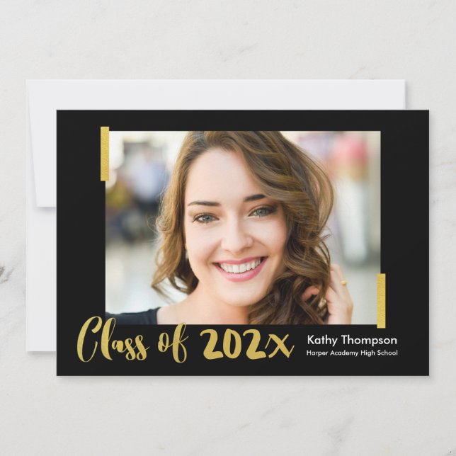 Class of 2023 Black Gold Photo Graduation Party Invitation (Front)