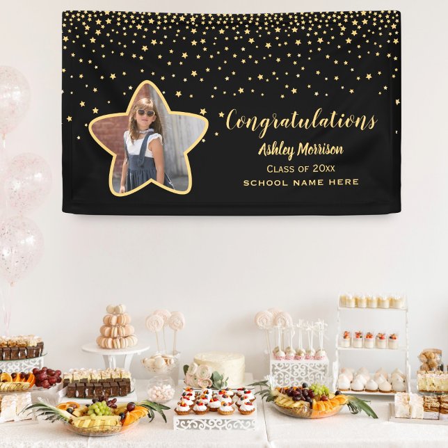 Class of 2023 Black & Gold Stars Photo Graduation Banner (Creator Uploaded)