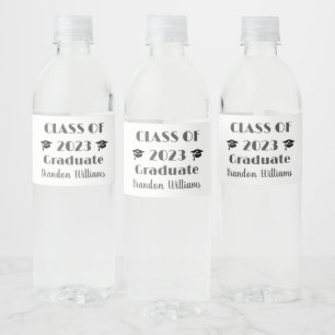 Class of 2023 Black Graduation College Party Water Bottle Label