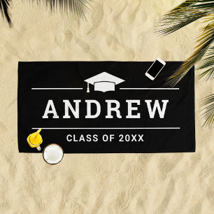 Class of 2023 Black Personalised Graduate Name Beach Towel