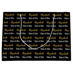 Class of 2023 Black White and Gold Graduate Name Large Gift Bag