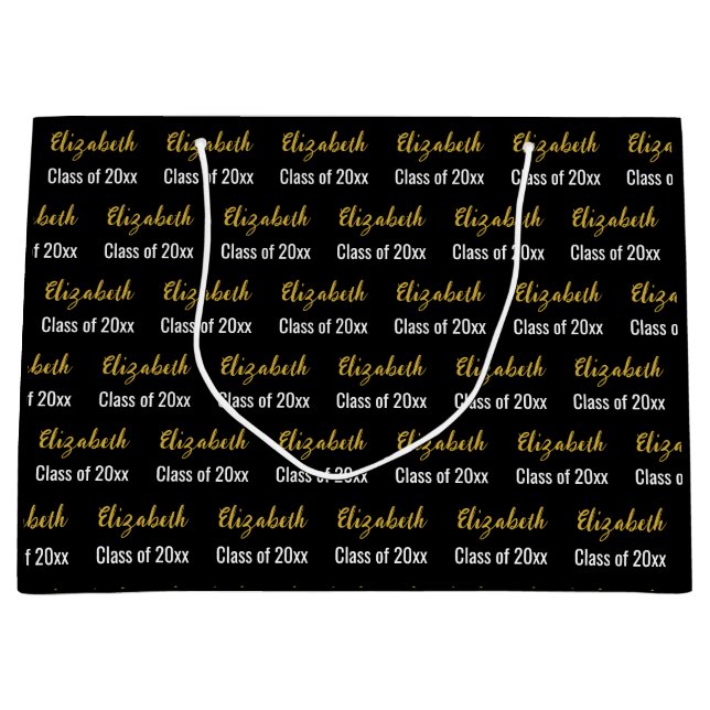 Class of 2023 Black White and Gold Graduate Name Large Gift Bag (Front)