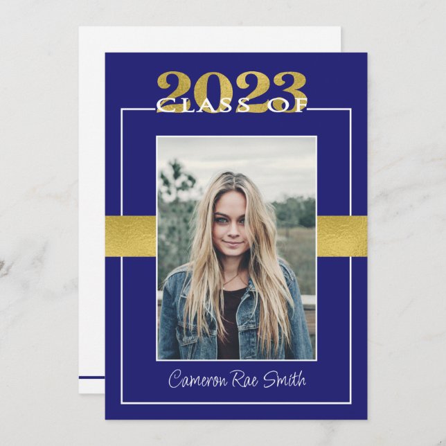 Class of 2023 Blue & Gold Graduation Party Invitation (Front/Back)