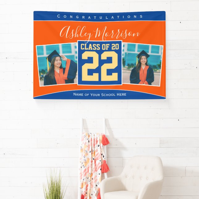 Class of 2023 Blue Orange Gold Graduation Photo Banner (Insitu)