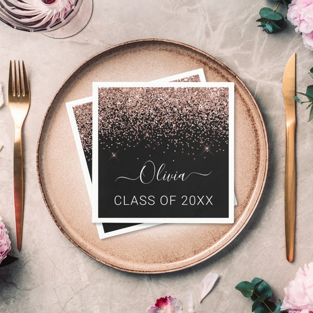 Class of 2023 Blush Pink Black Glitter Graduate Napkin (Creator Uploaded)