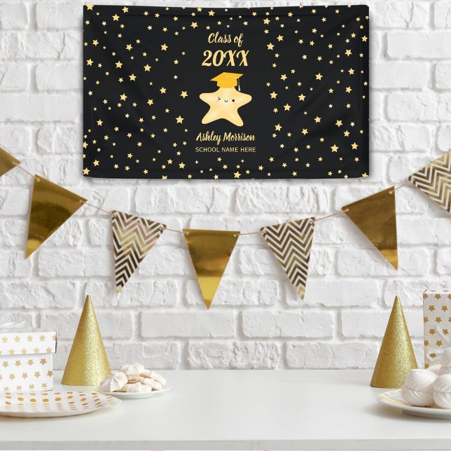 Class of 2023 Cute Black and Gold Star Graduation Banner (Creator Uploaded)