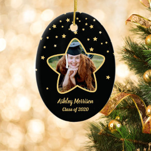 Class of 2023 Elegant Black & Gold Graduate Photo Ceramic Ornament