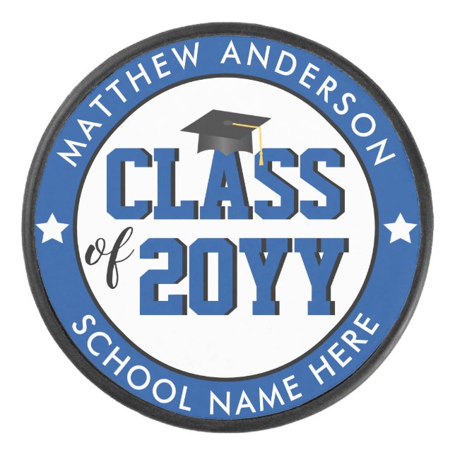 Class of 2023 Elegant Blue Graduate Graduation Hockey Puck (Front)