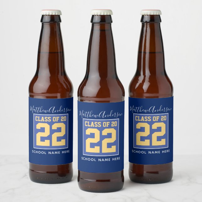 Class of 2023 Elegant Royal Blue & Gold Graduation Beer Bottle Label (Bottles)