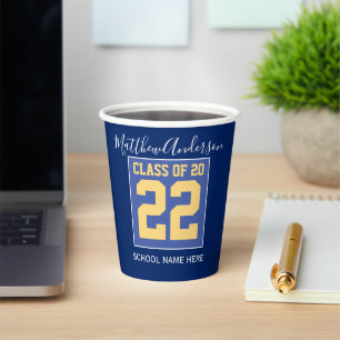 Class of 2023 Elegant Royal Blue & Gold Graduation Paper Cups