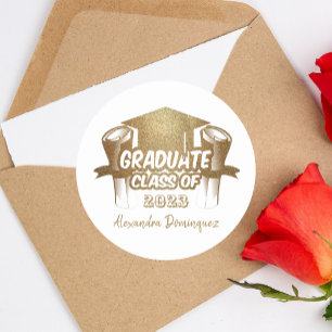 Class of 2023 Gold Glitter White Grad Party Favour Classic Round Sticker