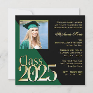 Class of 2023 Gold Grad Green with Photo Invitation