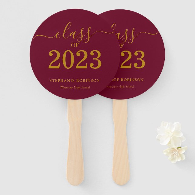 Class of 2023 Gold Maroon Graduation  Hand Fan (Front and Back)