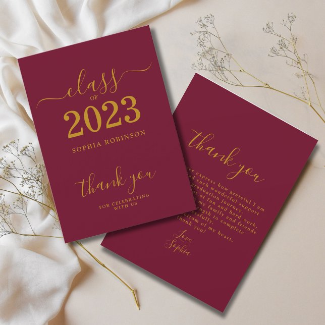 Class of 2023 Gold Maroon Graduation Thank You Card (Creator Uploaded)
