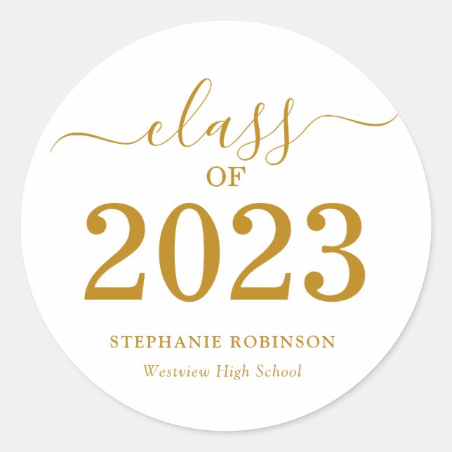 Class of 2023 Gold Script Graduation  Classic Round Sticker (Front)