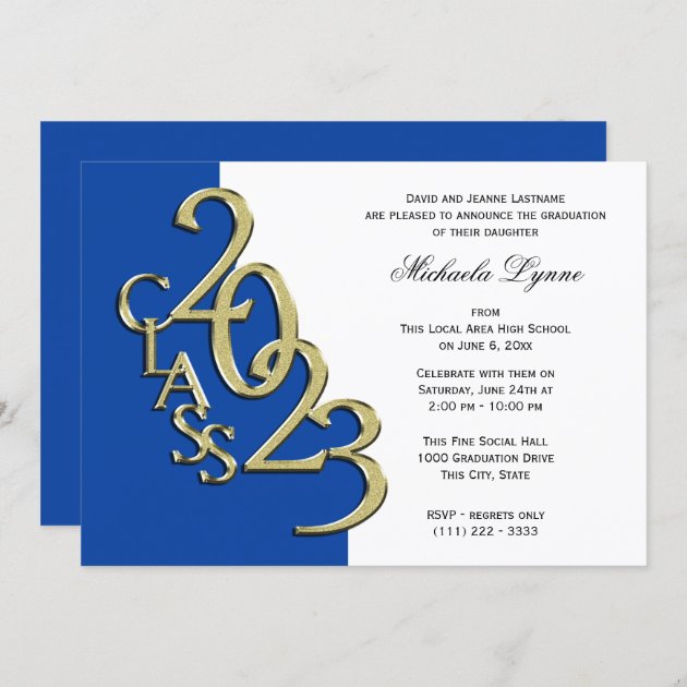 Class Of 2023 Grad Gold And Blue Invitation | Zazzle