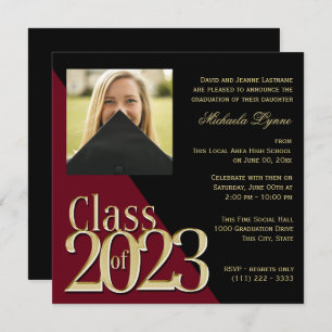 Class of 2023 Grad Gold and Burgundy with Photo  Invitation