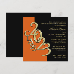 Class of 2023 Grad Orange and Gold Invitation