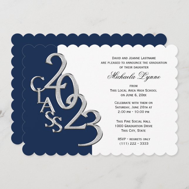 Class of 2023 Grad Silver and Blue Invitation (Front/Back)