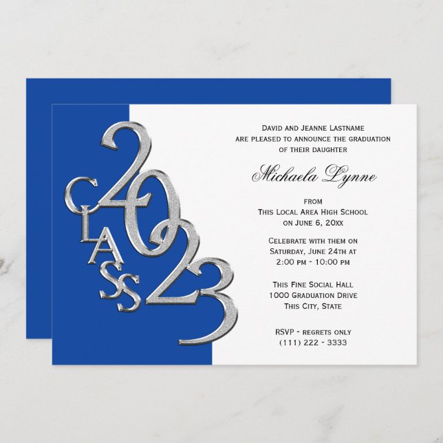 Class of 2023 Grad Silver and Blue Invitation (Front/Back)