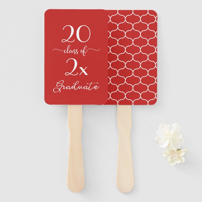 Class Of 2023 Graduate Red White Ogee Pattern Hand Fan (Front and Back)