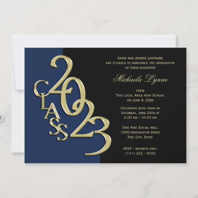 Class of 2023 Graduation Blue and Gold Invitation (Front)