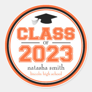 Class Of 2023 Graduation Favour (Orange / Black) Classic Round Sticker