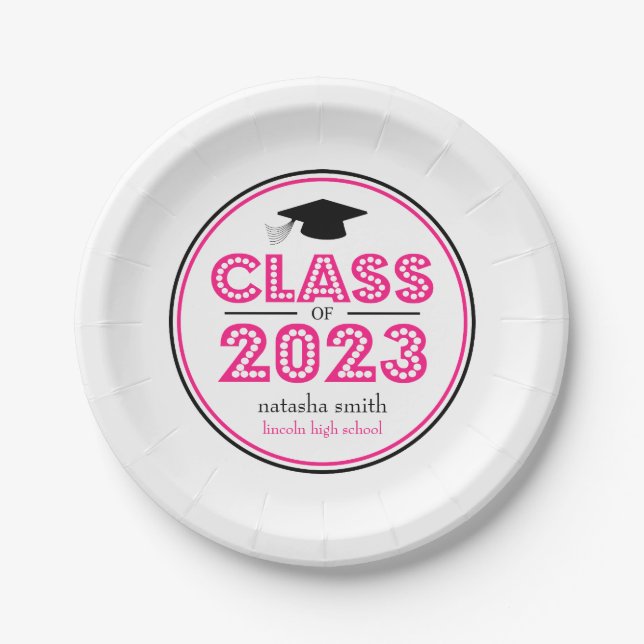 Class Of 2023 Graduation Plates (Hot Pink) (Front)