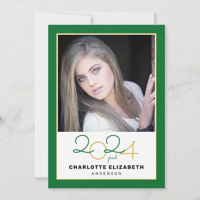 Class of 2023 Green 2 Photo Graduation Invitation (Front)