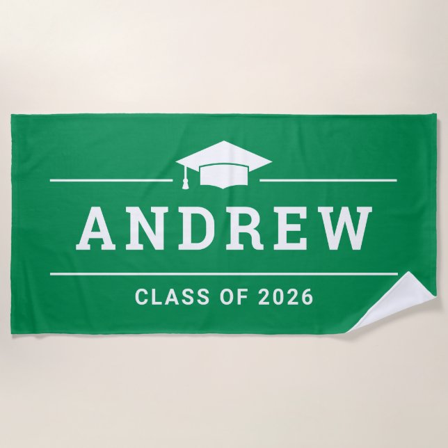 Class of 2023 Green Custom Graduate Name Beach Towel (Front)