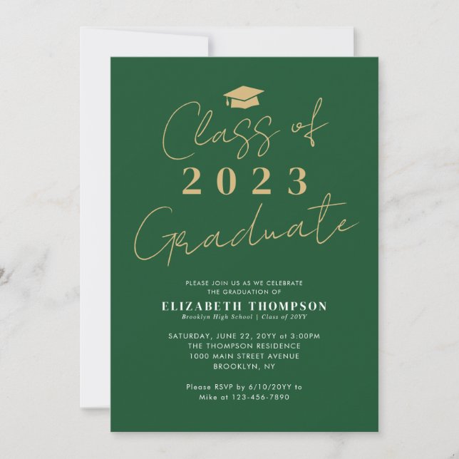 Class of 2023 Green Gold Graduate Graduation Party Invitation (Front)