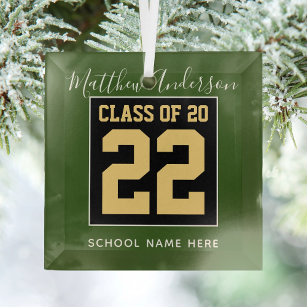 Class of 2023 Modern Green Black & Gold Graduation Glass Tree Decoration
